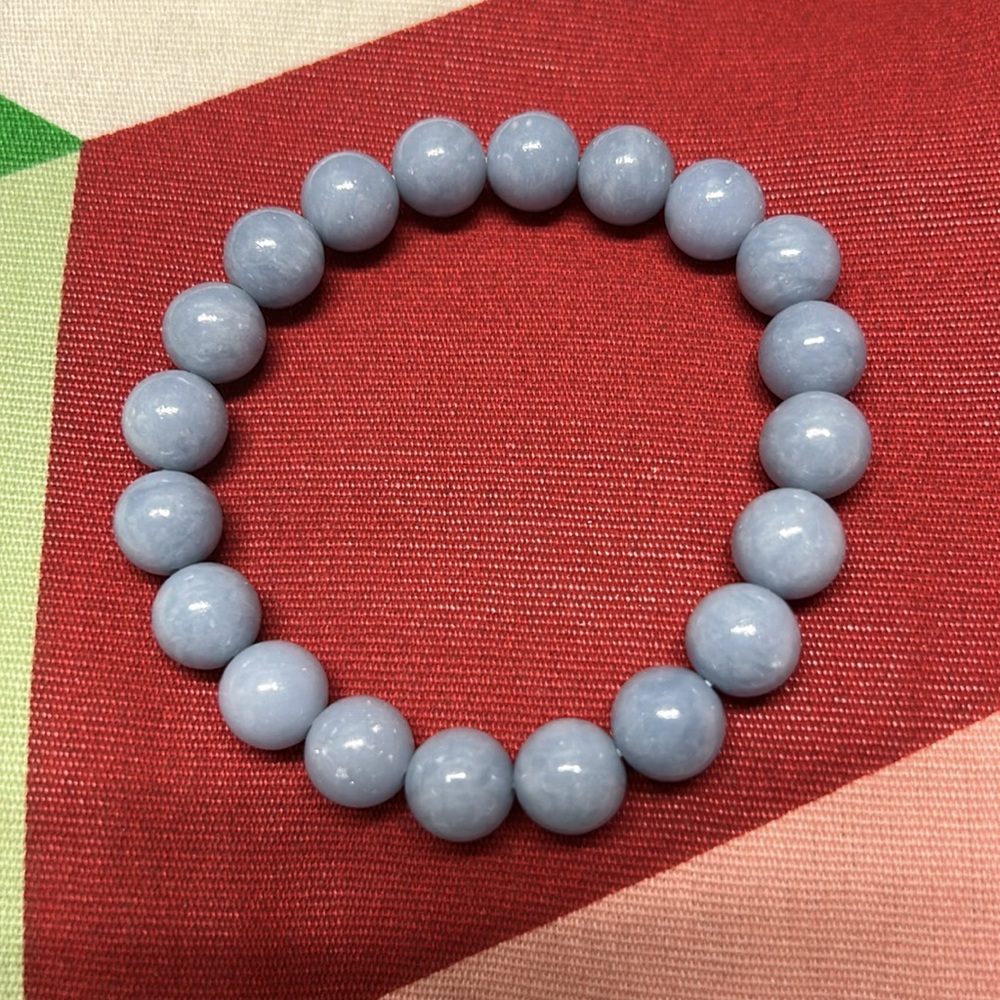 Angelite Natural Stone 10mm Beads Stretchable Bracelet 7" - Best Gift